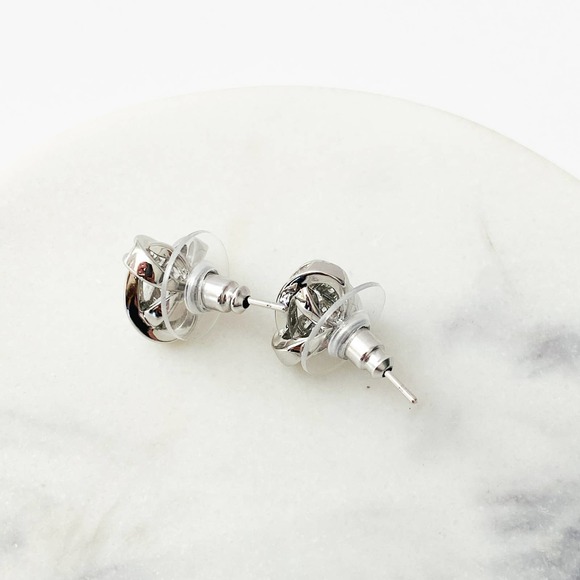 Iced Out Cycle Buckle Silver Stud Earrings for Women - Picture 11 of 12